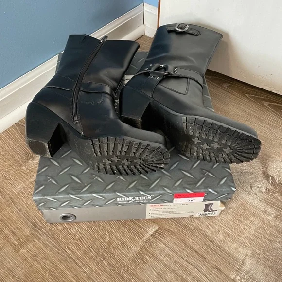 Women’s Harness Biker Boots, Black, Size 9 - Picture 7 of 9